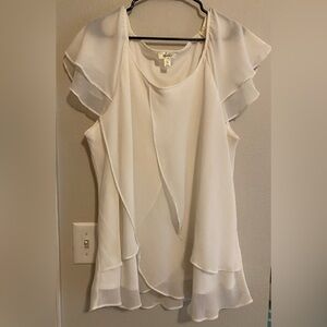 Dress Barn Elegant Tiered White Chiffon Blouse